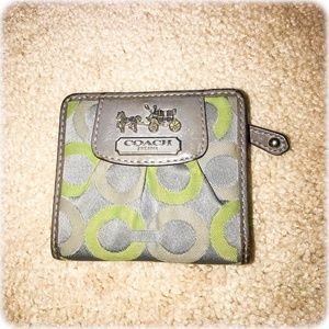 Green & grey small coach wallet with light blue